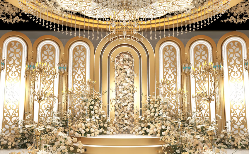 曲阜香槟色调婚礼堂效果展示